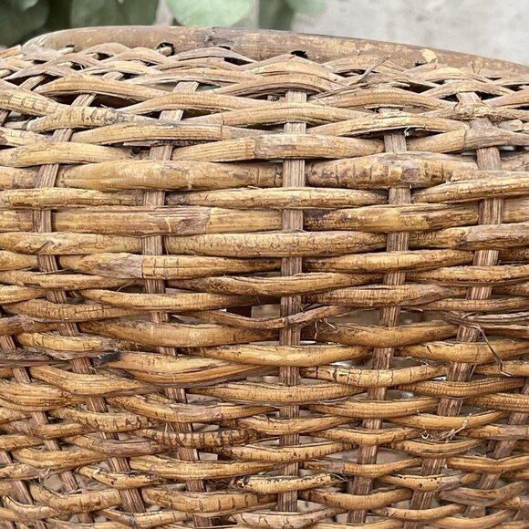 Vintage MCM Wicker Hanging Basket Bentwood Bamboo Structural Handle Large - Picture 3 of 7